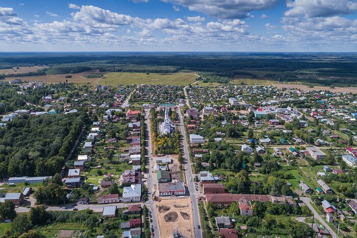 Вид поселка Палех с большой высоты