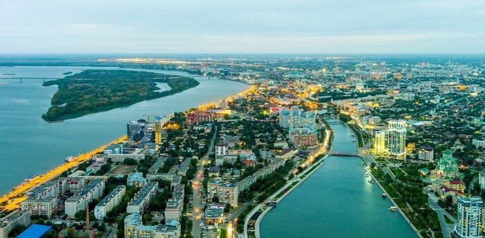 Вид города Астрахань с высоты птичьего полета