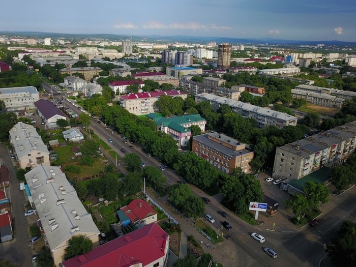 Вид города Уссурийска с высоты птичьего полета